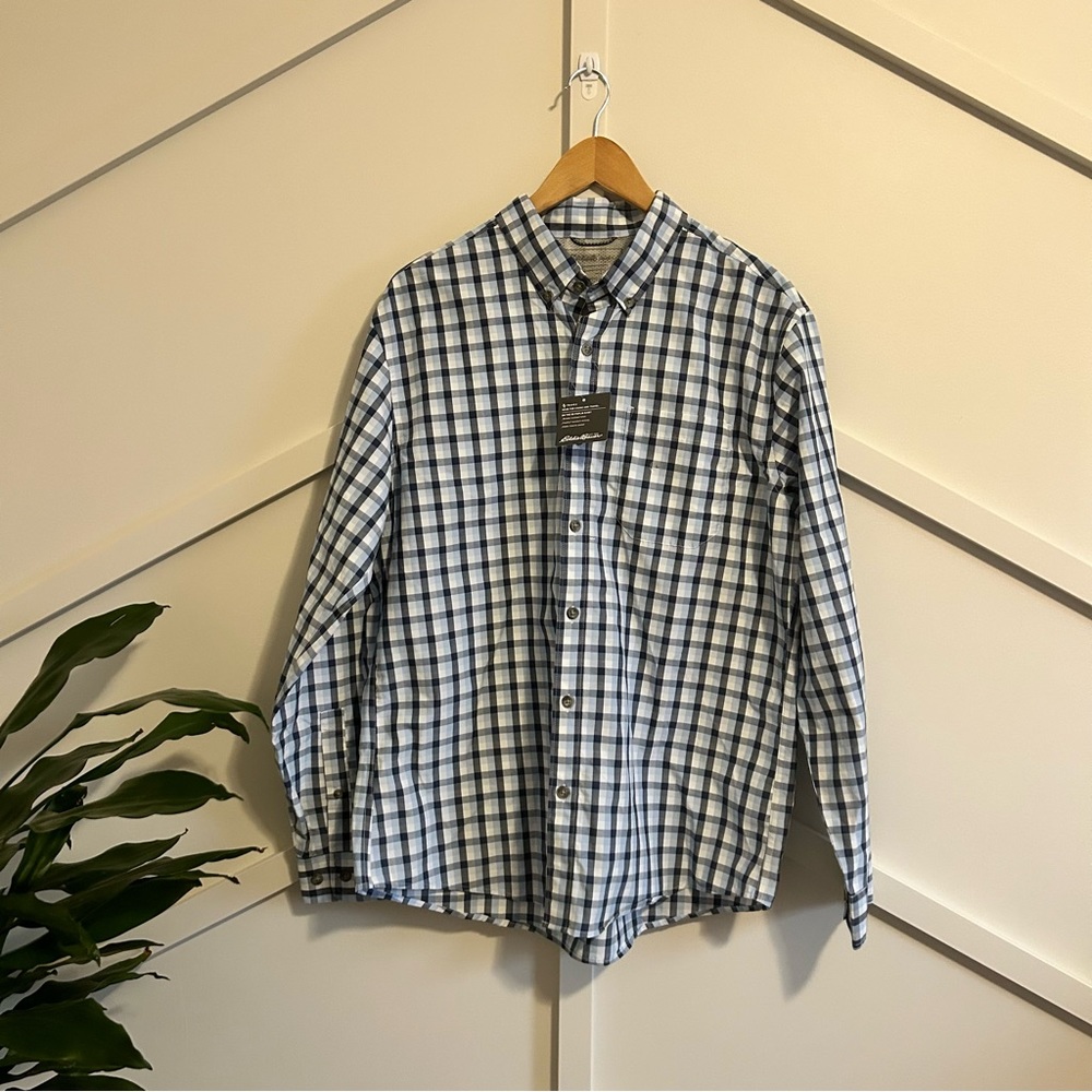 Eddie Bauer Men’s Travex Poplin Plaid Button Up Shirt